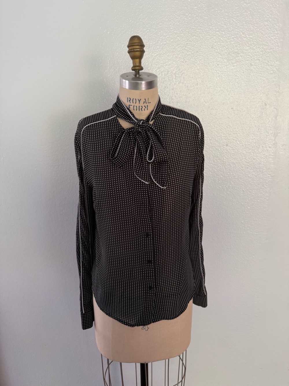 Forever 21 Black Polka Dot Tie-Neck Blouse